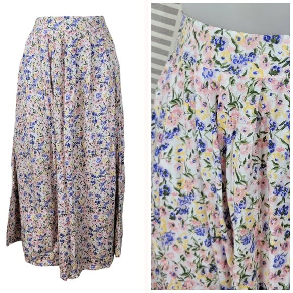American Vintage Dresses & Skirts - Vintage 90s Floral Skirt Size Medium Cottagecore romantic Elastic Waist Rose Alt
